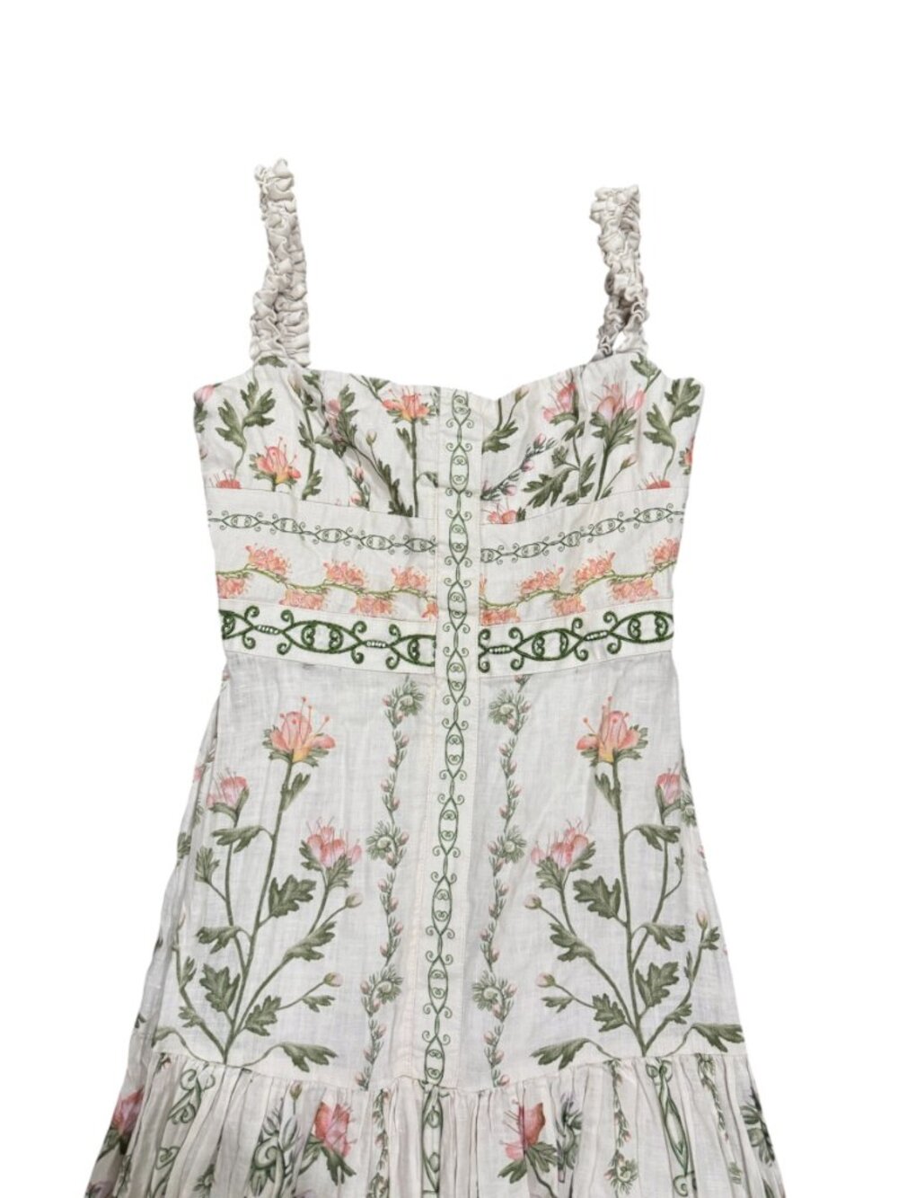 Agua Bendita Cream Floral Midi Dress with Pink & Green Botanicals - Picture 4 of 14
